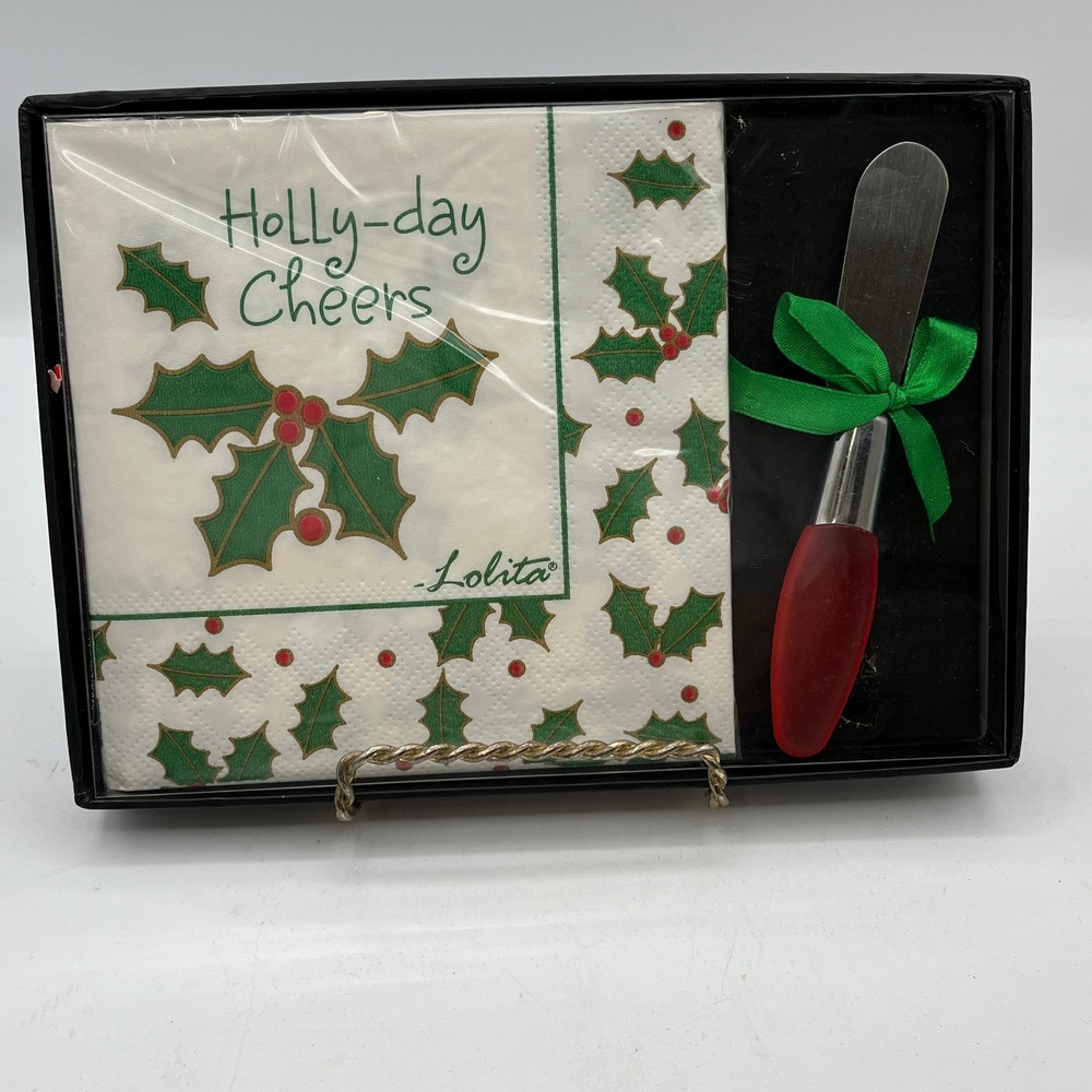 New W/ Tag Lolita Holly Berry Hostess Set 20 Napkins‎ & Spreader Christmas Theme